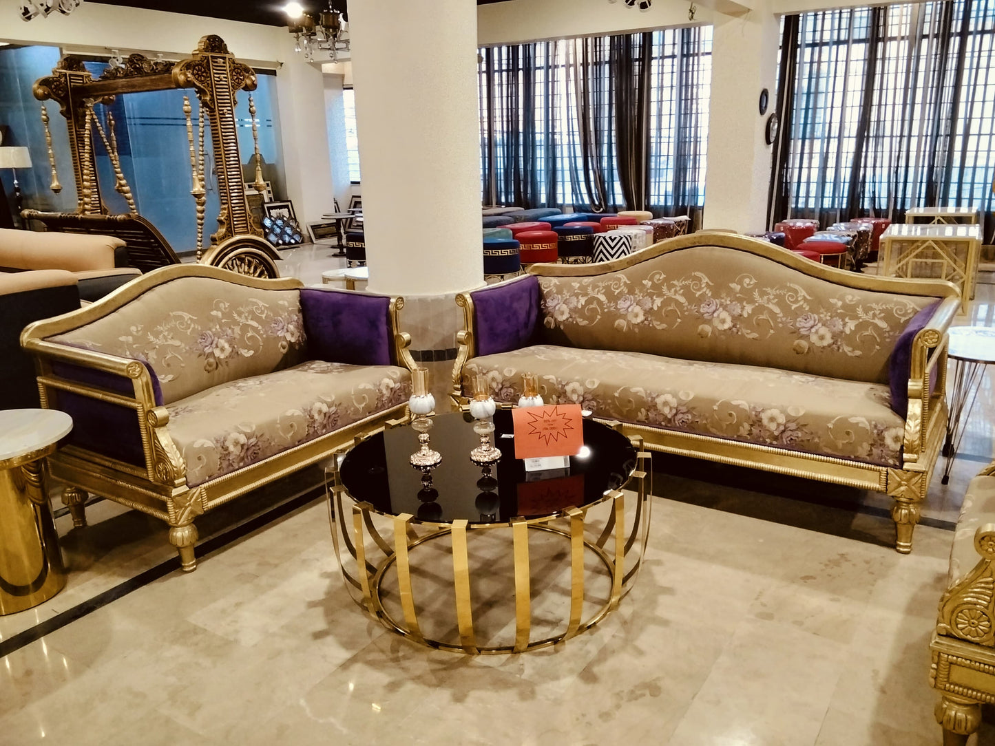 6 SEATER GOLD LEAFING SOFA