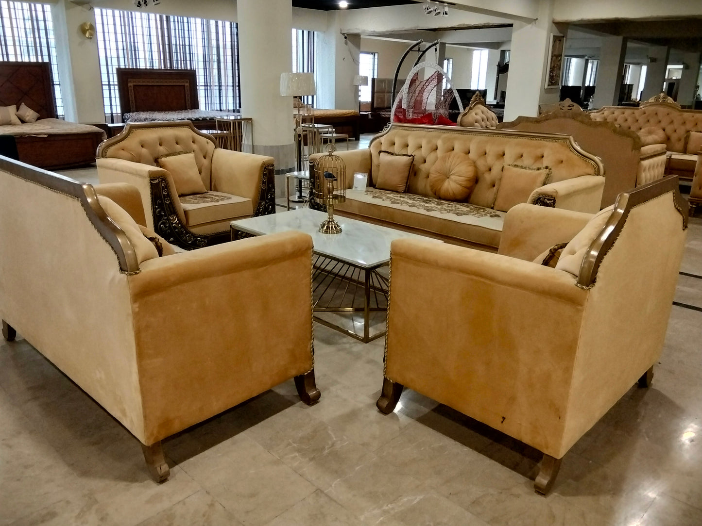 7 SEATER CAMEL SOFA