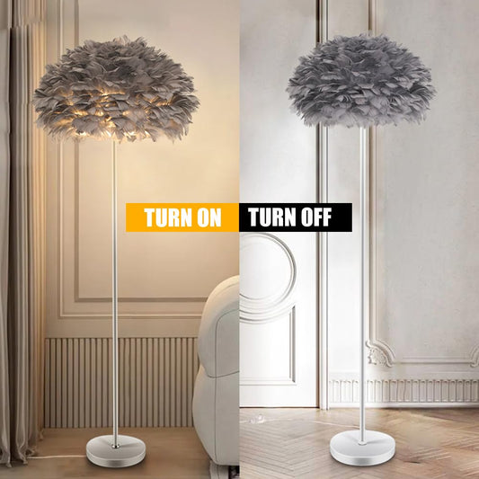 GREY FEATHER FLOOR LAMP